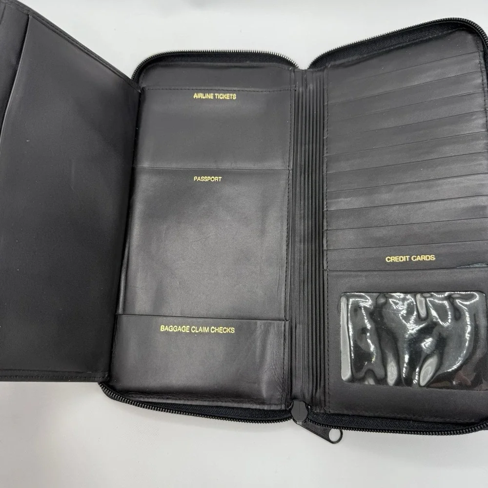 Black Leather Travel Organizer Wallet Boarding Pass Passport Ticket Holder Doppl